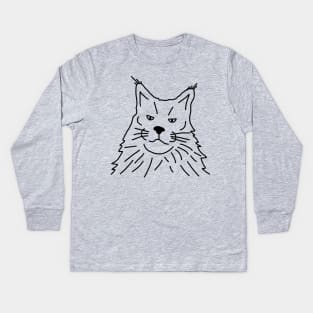 Minimal Maine Coon Cat Line Art Kids Long Sleeve T-Shirt